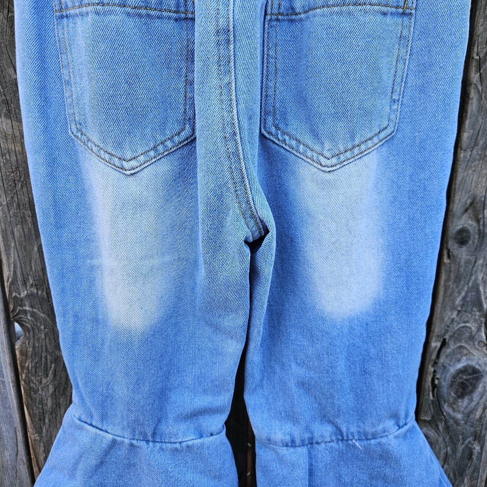 Girls Ruffle Flare Distressed Jeans - Blue 8Y - Picture 14 of 16